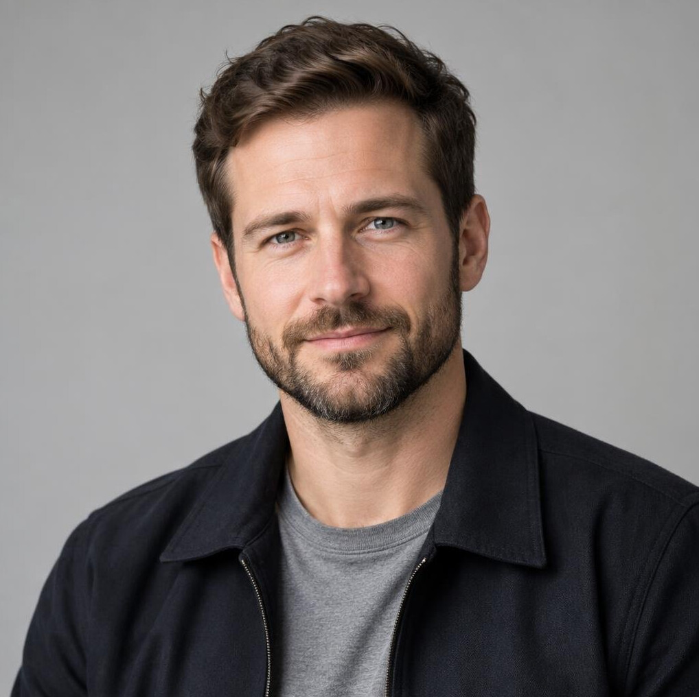 Portrait of a bearded man in a dark jacket